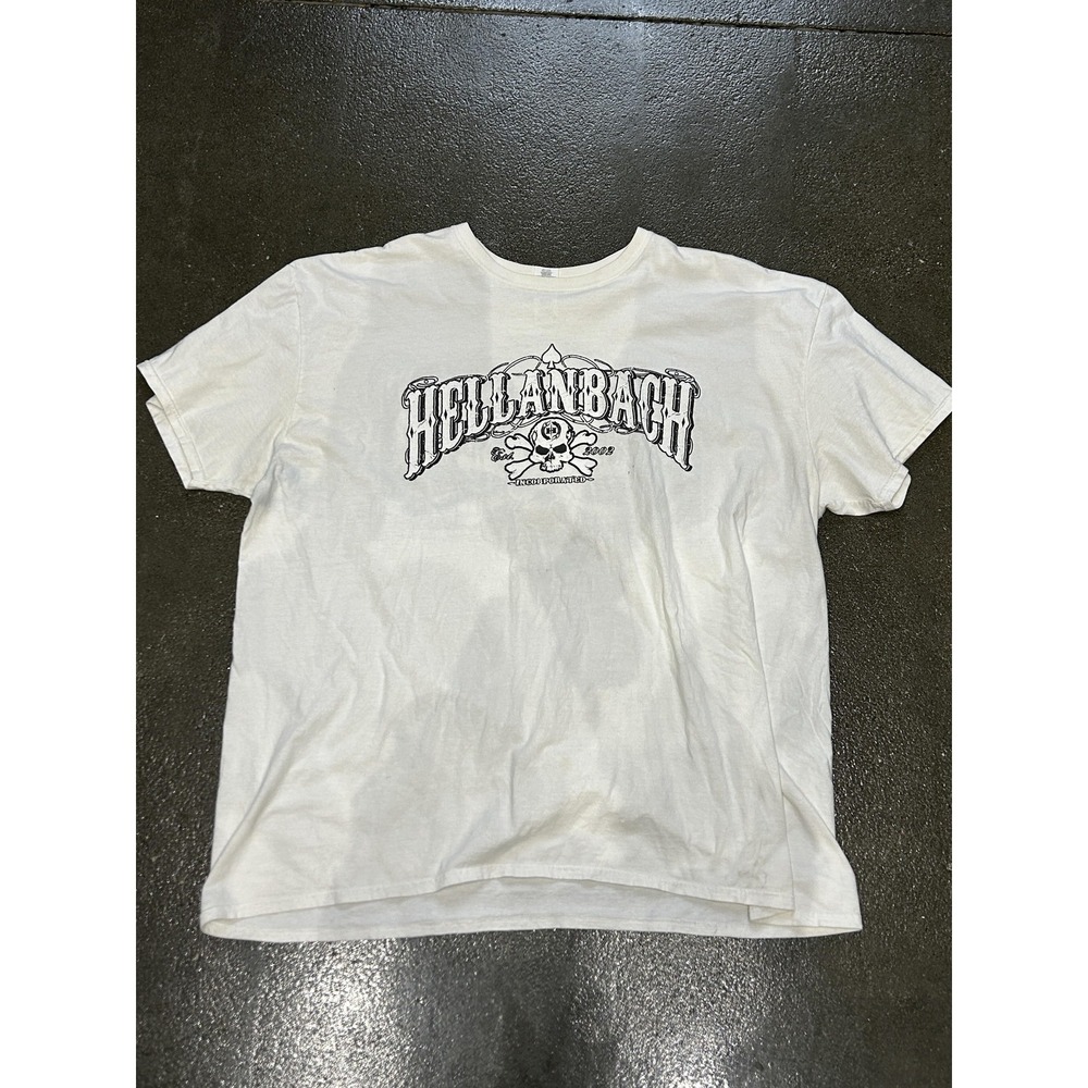 Hellanbach Shirt Mens 3XL White Skull Crossbones Graphic Biker Tee Tattoo Style